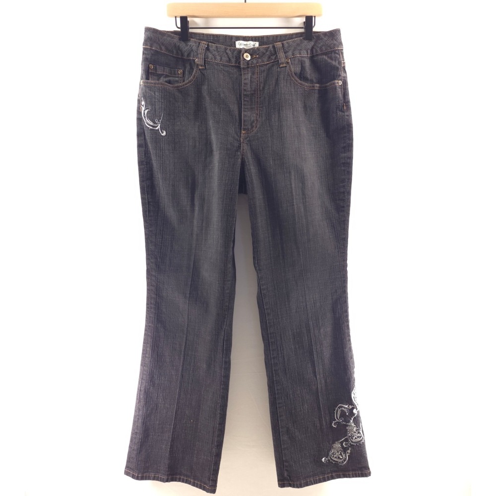 Coldwater Creek Womens Jeans Size 16 Gray Embroidered Beaded Straight Leg
